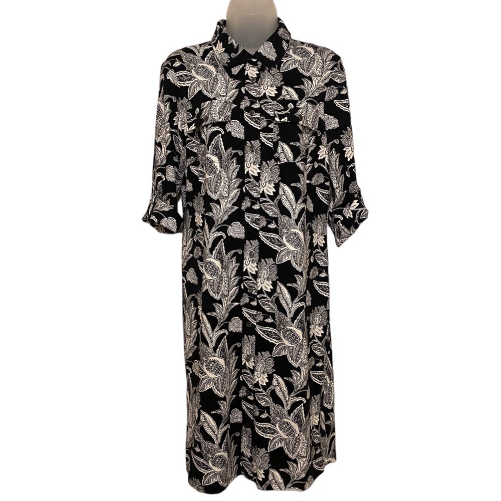 J. McLaughlin Black & White Floral Shirt Dress Size M